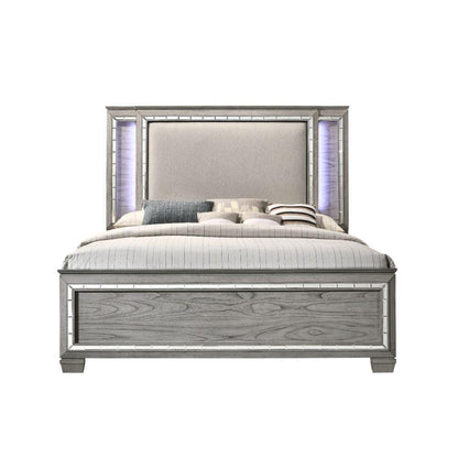 ACME Antares Queen Bed, Fabric & Light Gray Oak