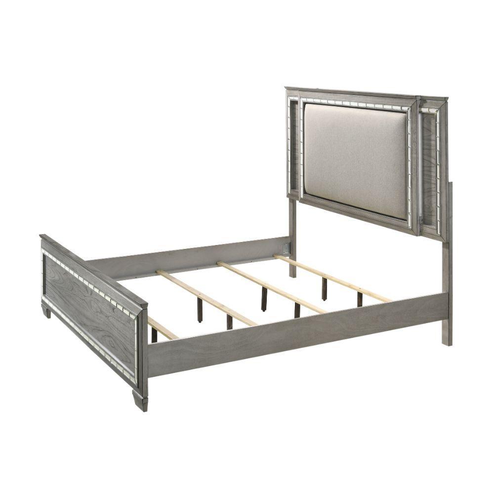 ACME Antares Queen Bed, Fabric & Light Gray Oak