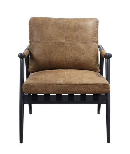 ACME Anzan Accent Chair, Berham Chestnut Top Grain Leather & Matt Iron Finish