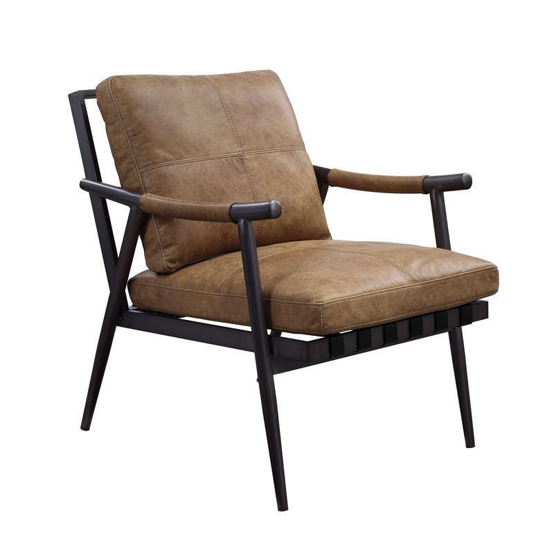 ACME Anzan Accent Chair, Berham Chestnut Top Grain Leather & Matt Iron Finish