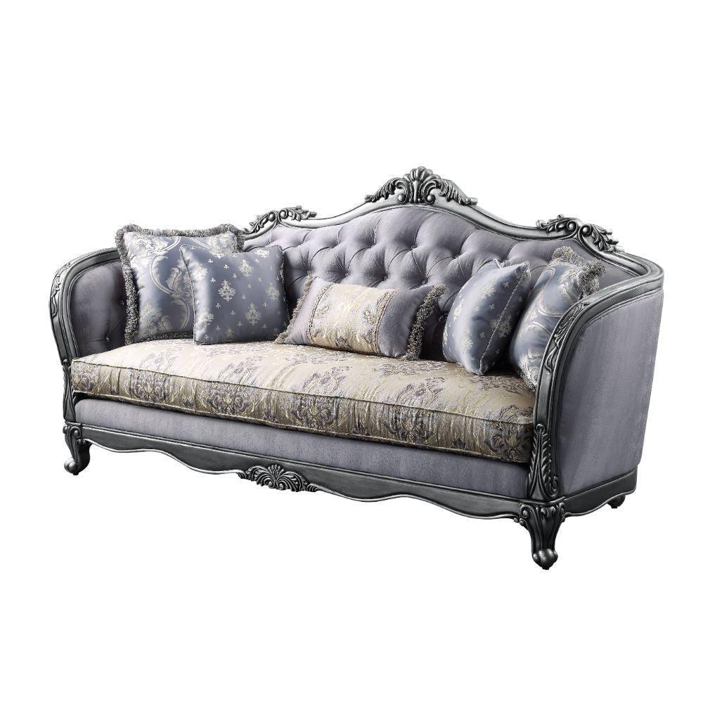 ACME Ariadne Sofa w/5 Pillows, Fabric & Platinum