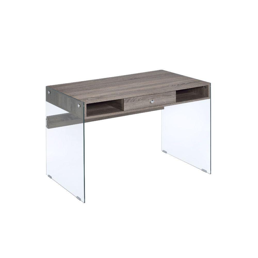 ACME Armon Desk, Gray Oak & Clear Glass