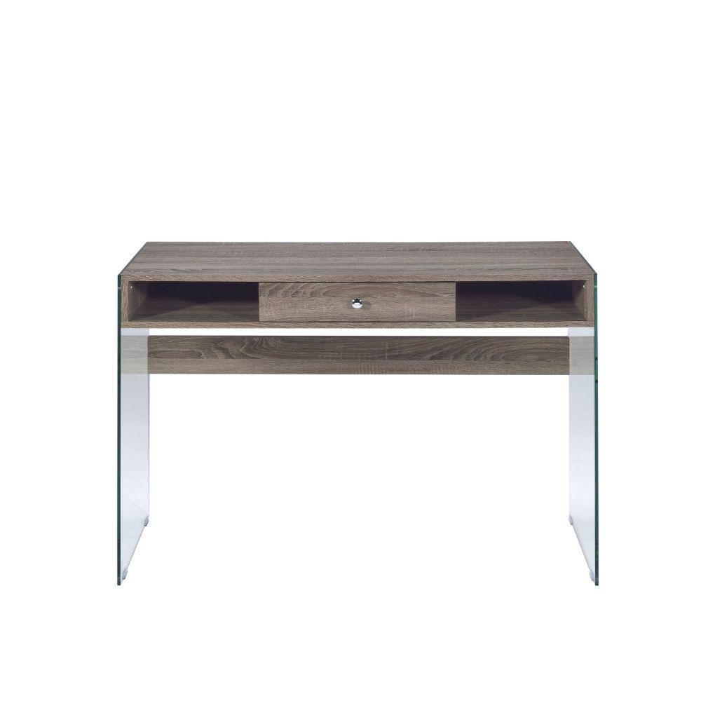 ACME Armon Desk, Gray Oak & Clear Glass