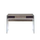 ACME Armon Desk, Gray Oak & Clear Glass