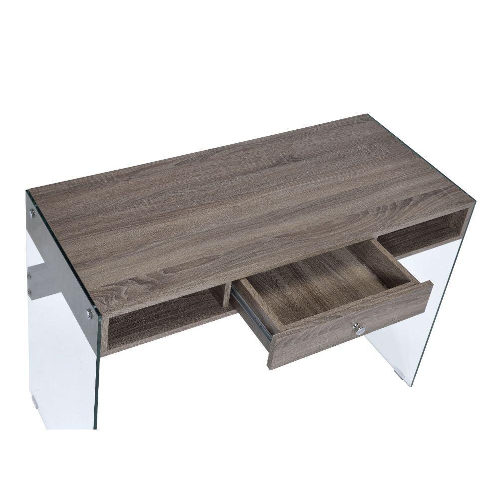 ACME Armon Desk, Gray Oak & Clear Glass