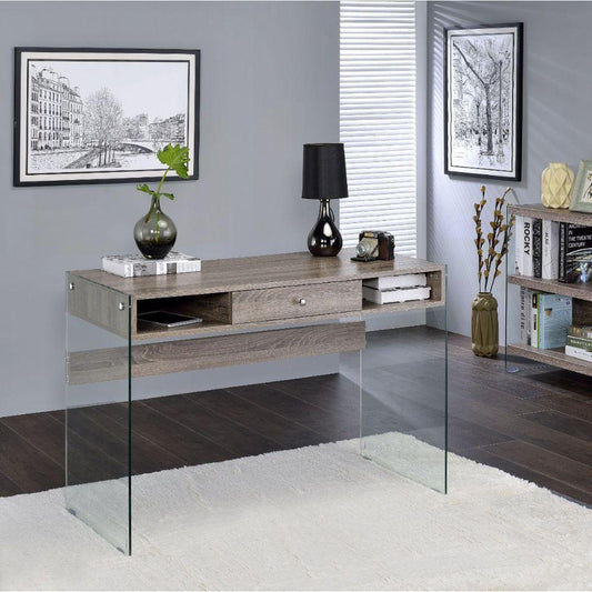 ACME Armon Desk, Gray Oak & Clear Glass