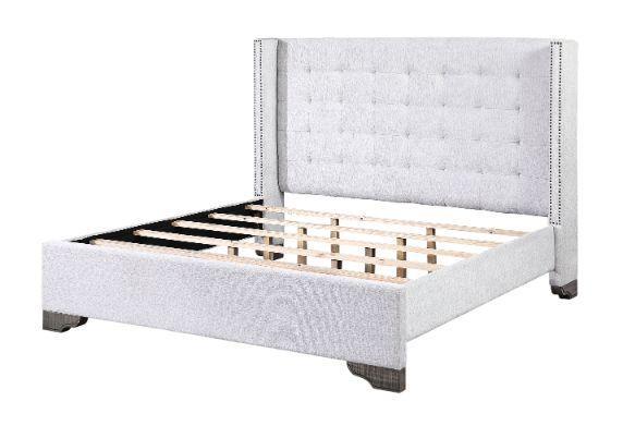 ACME Artesia California King Bed, Tan Fabric & Salvaged Natural Finish