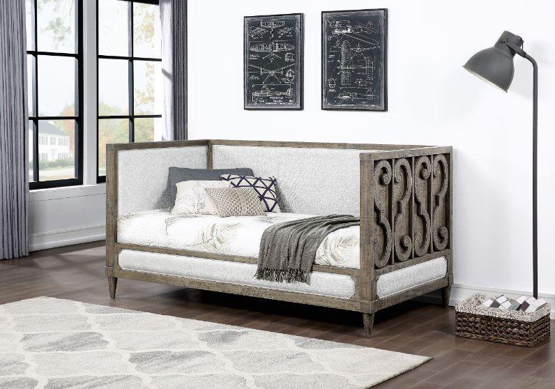 ACME Artesia Daybed, Tan Fabric & Salvaged Natural Finish