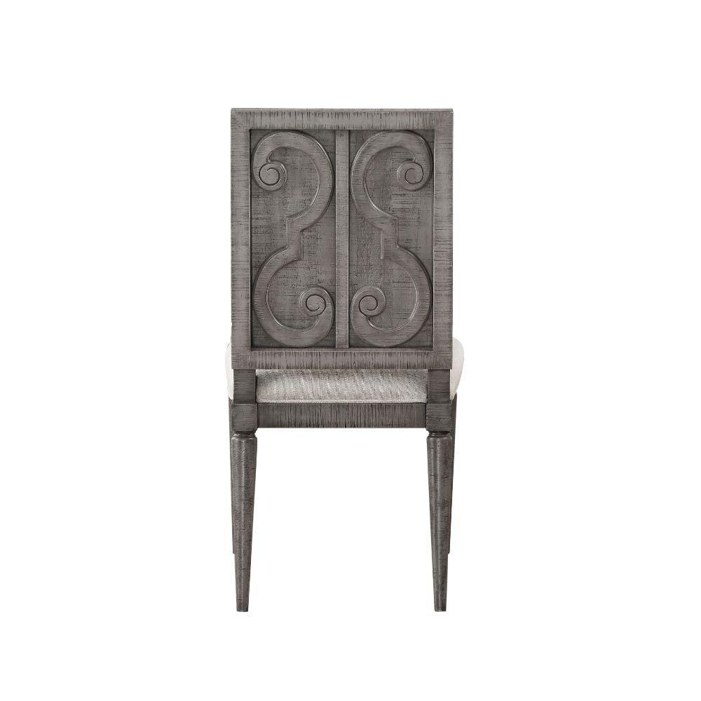 ACME Artesia Side Chair (Set-2), Fabric & Salvaged Natural