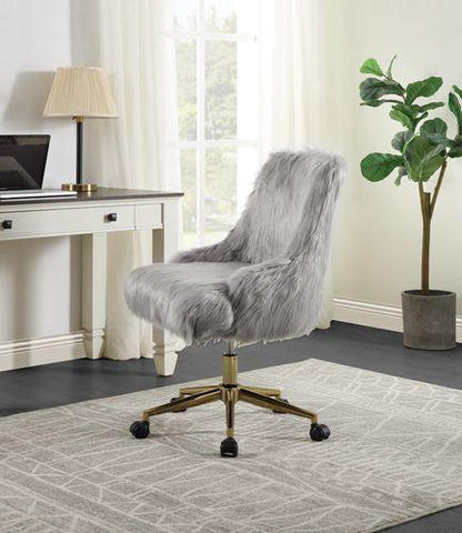 ACME Arundell II Office Chair, Gray Faux Fur & Gold Finish