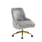 ACME Arundell II Office Chair, Gray Faux Fur & Gold Finish