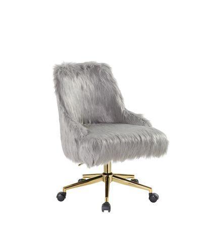 ACME Arundell II Office Chair, Gray Faux Fur & Gold Finish