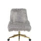 ACME Arundell II Office Chair, Gray Faux Fur & Gold Finish