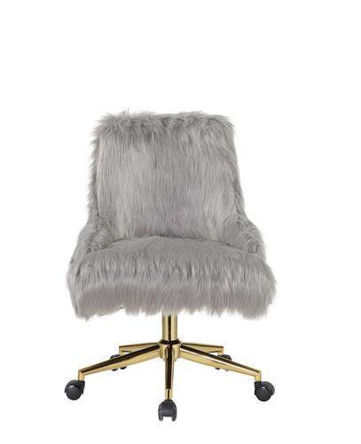 ACME Arundell II Office Chair, Gray Faux Fur & Gold Finish