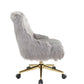 ACME Arundell II Office Chair, Gray Faux Fur & Gold Finish