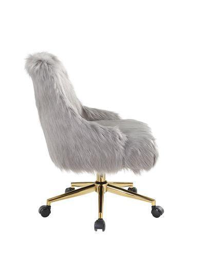 ACME Arundell II Office Chair, Gray Faux Fur & Gold Finish