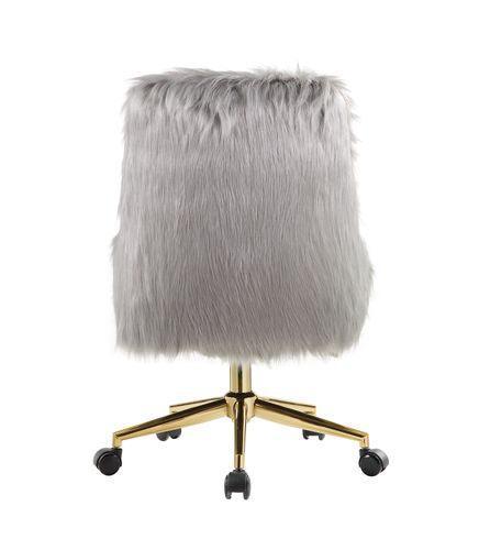 ACME Arundell II Office Chair, Gray Faux Fur & Gold Finish