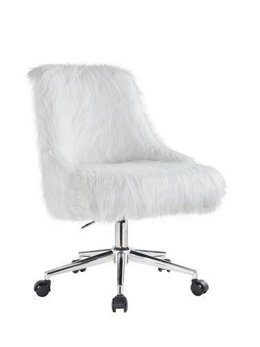 ACME Arundell II Office Chair, White Faux Fur & Chrome Finish