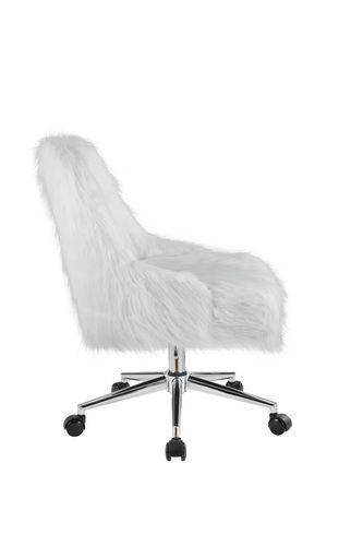 ACME Arundell II Office Chair, White Faux Fur & Chrome Finish