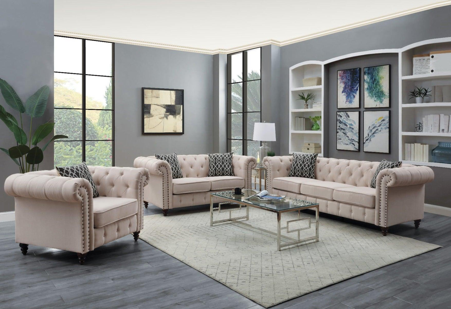 Aurelia Chair w/1 Pillow, Beige Linen