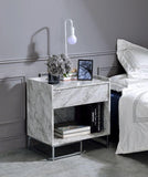 Azrael Accent Table, White Printed Faux Marble & Chrome Finish