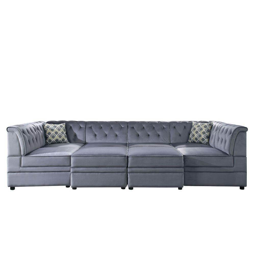 Bois II Modular Armless Chair, Gray Velvet