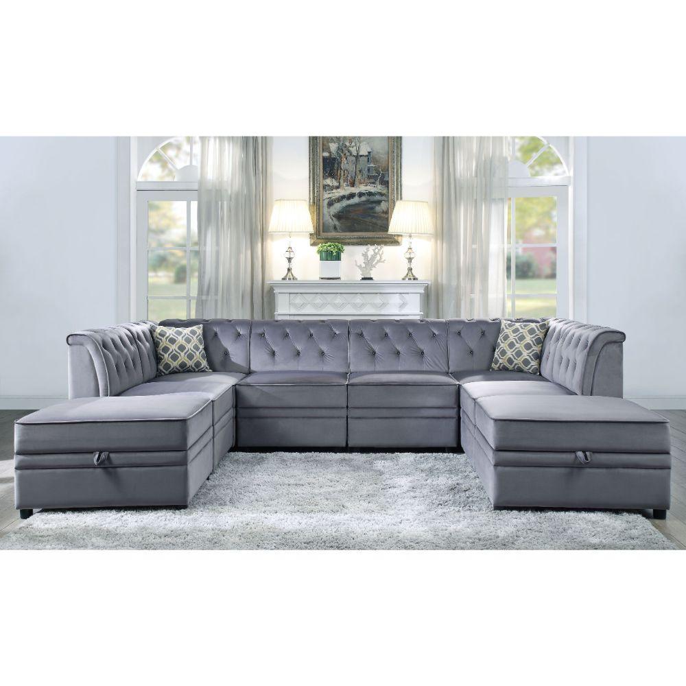 Bois II Modular Armless Chair, Gray Velvet