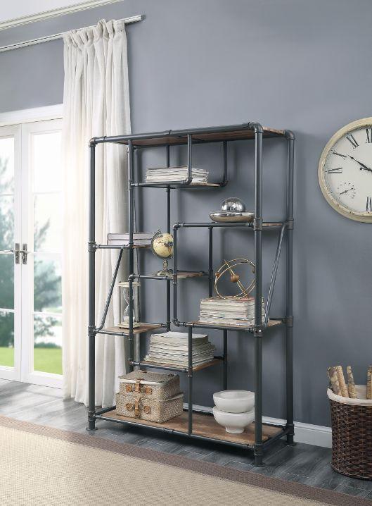 Brantley Book Shelf, Antique Oak & Sandy Gray Finish
