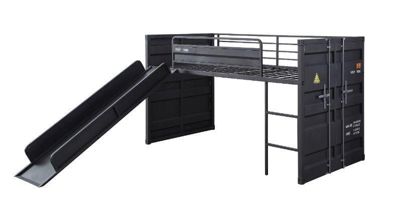 Cargo Twin Loft Bed w/Slide, Gunmetal Finish