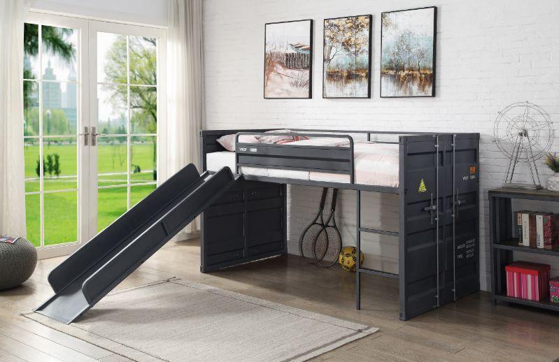 Cargo Twin Loft Bed w/Slide, Gunmetal Finish