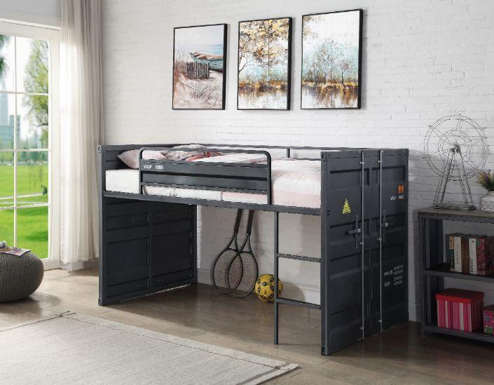 Cargo Twin Loft Bed w/Slide, Gunmetal Finish