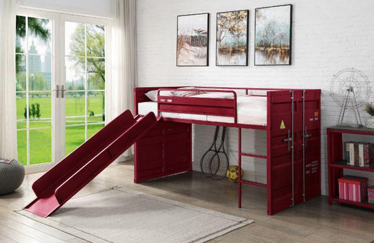 Cargo Twin Loft Bed w/Slide, Red Finish