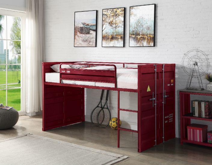 Cargo Twin Loft Bed w/Slide, Red Finish