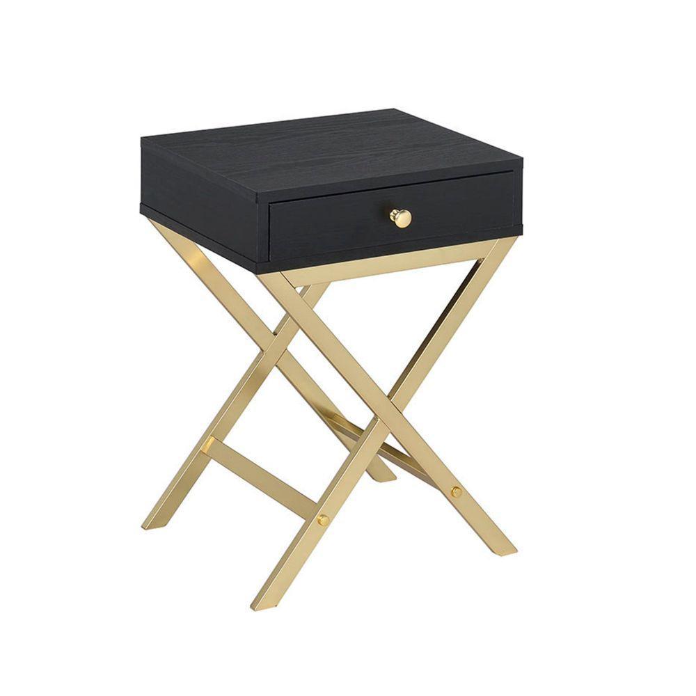 Coleen Side Table, Black & Brass