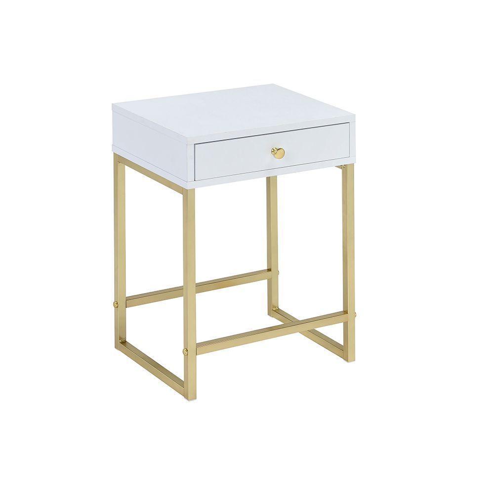 Coleen Side Table, White & Brass