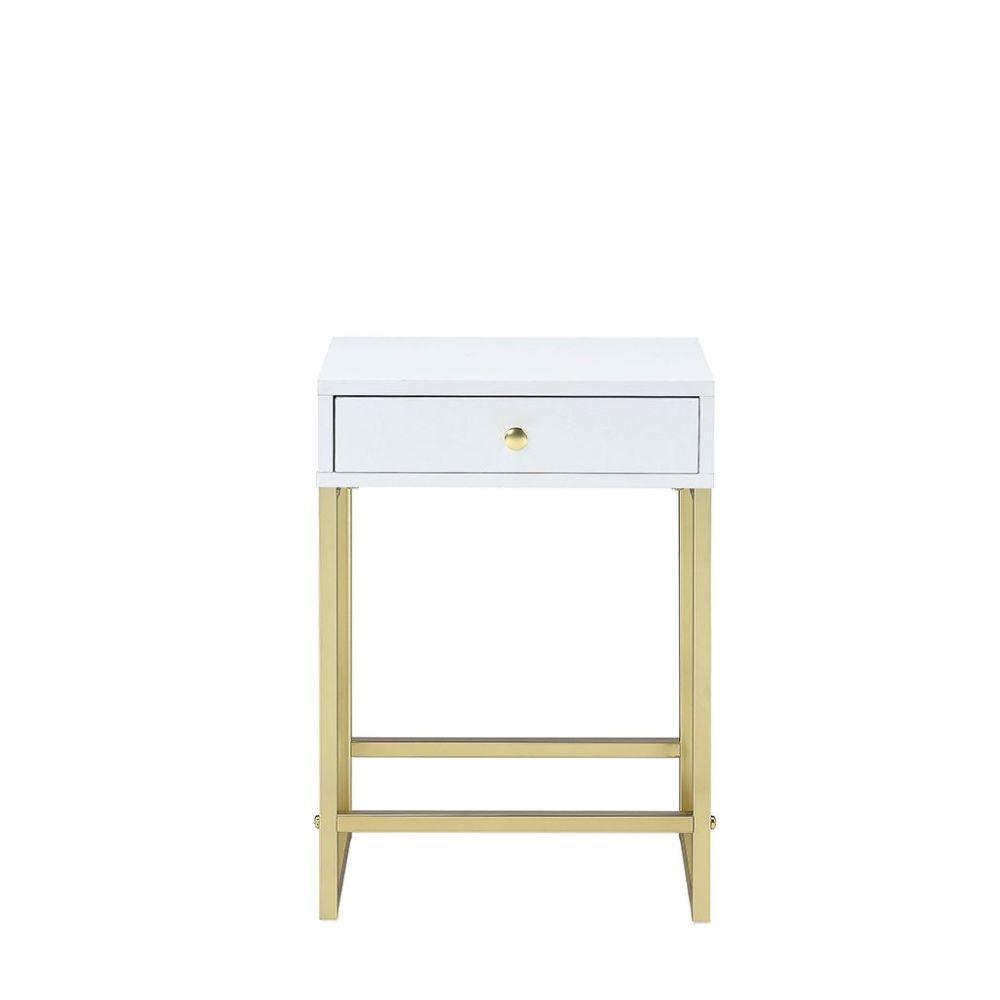 Coleen Side Table, White & Brass