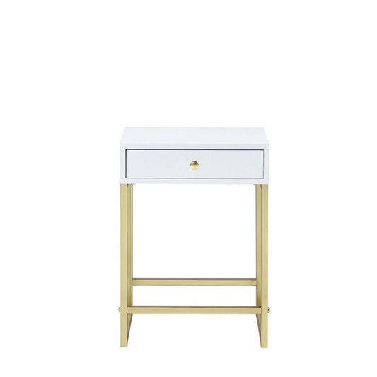 Coleen Side Table, White & Brass