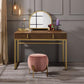 Coleen Vanity Desk w/Mirror & Jewelry Tray, Walnut & Gold