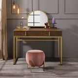 Coleen Vanity Desk w/Mirror & Jewelry Tray, Walnut & Gold