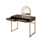Coleen Vanity Desk w/Mirror & Jewelry Tray, Walnut & Gold