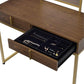 Coleen Vanity Desk w/Mirror & Jewelry Tray, Walnut & Gold