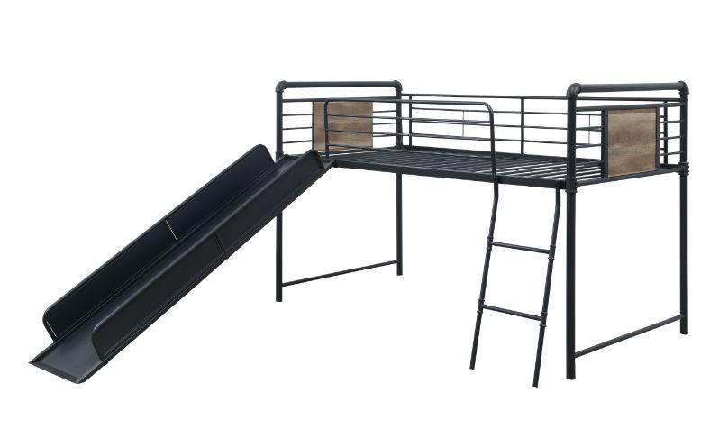 Cordelia Twin Loft Bed w/Slide, Antique Oak, Sandy Black & Dark Bronze