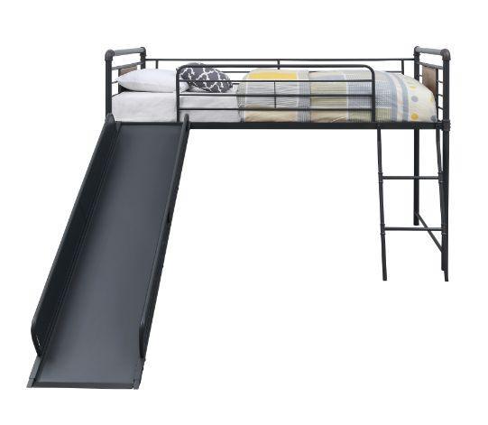 Cordelia Twin Loft Bed w/Slide, Antique Oak, Sandy Black & Dark Bronze