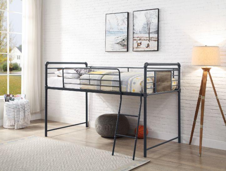 Cordelia Twin Loft Bed w/Slide, Antique Oak, Sandy Black & Dark Bronze