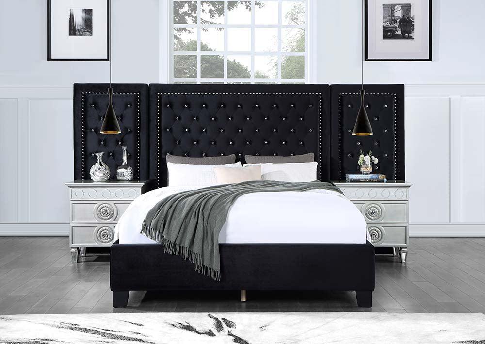 Damazy Queen Bed, Black Velvet