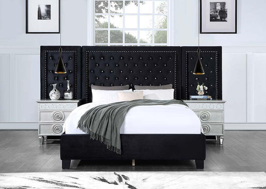 Damazy Queen Bed, Black Velvet