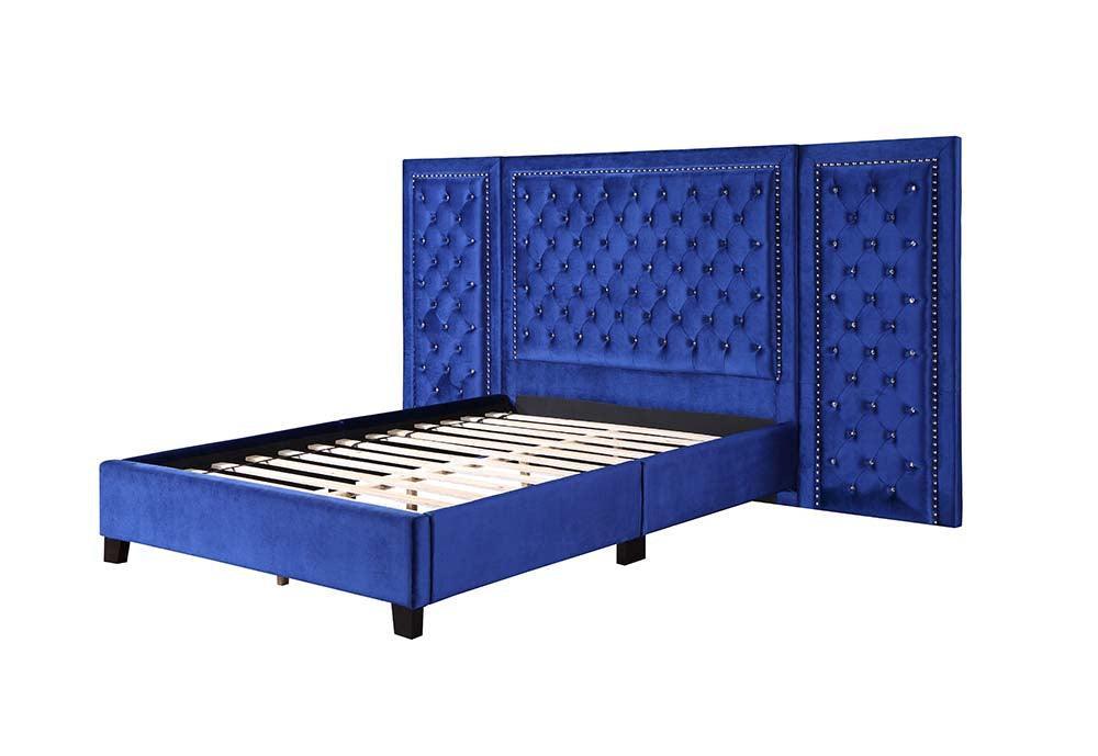 Damazy Queen Bed, Blue Velvet