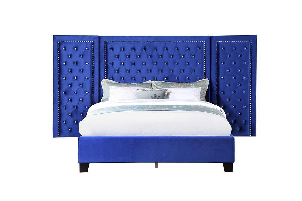 Damazy Queen Bed, Blue Velvet