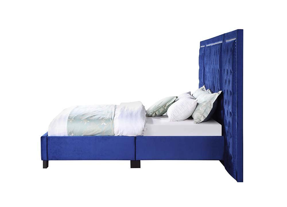 Damazy Queen Bed, Blue Velvet