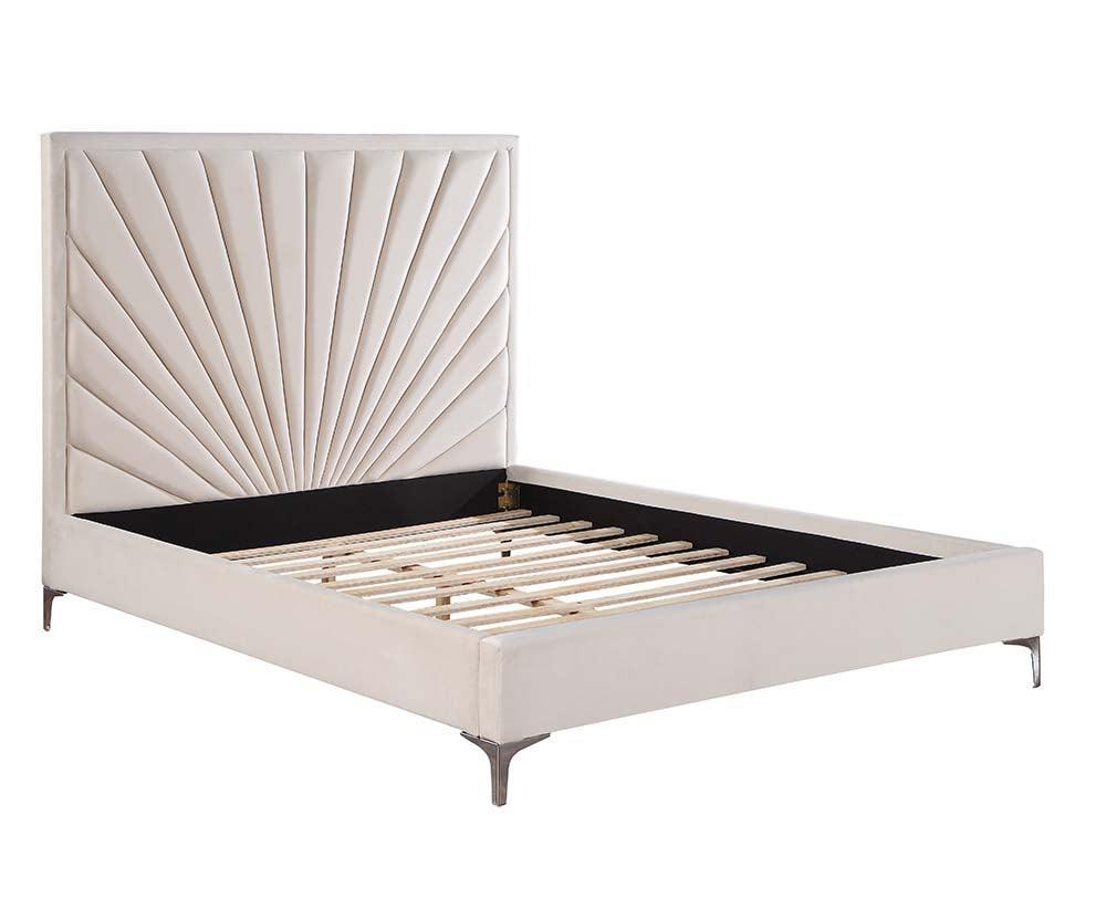 Faiz Queen Bed, Beige Velvet
